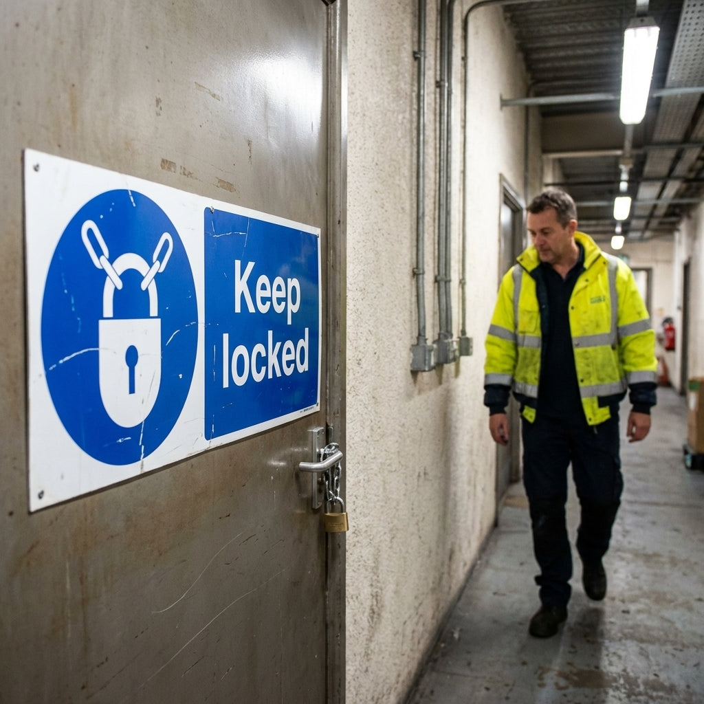 Keep Locked Safety Signs – 1mm Rigid Plastic & Vinyl – Indoor/Outdoor Use