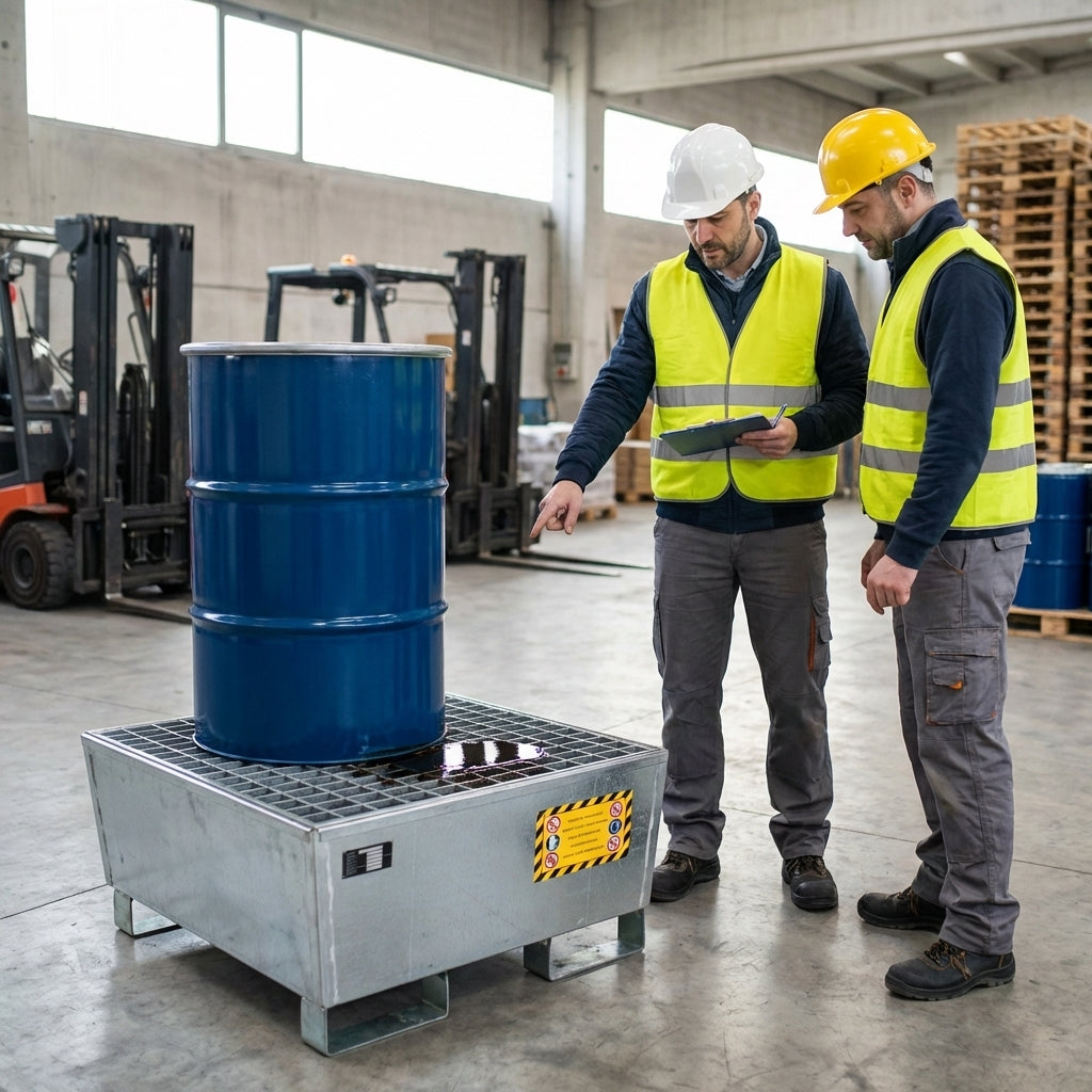 Galvanized Steel Spill Pallet – 1 Drum – Chemical Resistant – Industrial Use