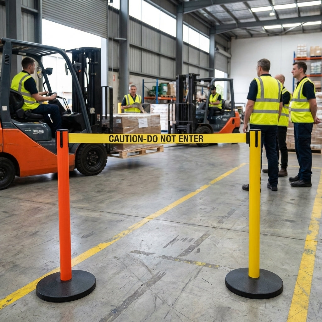 Retractable Webbing Barriers – High Visibility – Safety – Indoor/Outdoor