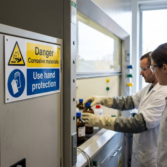 Corrosive Materials Warning Sign – 1mm Rigid Plastic – Indoor/Outdoor Use