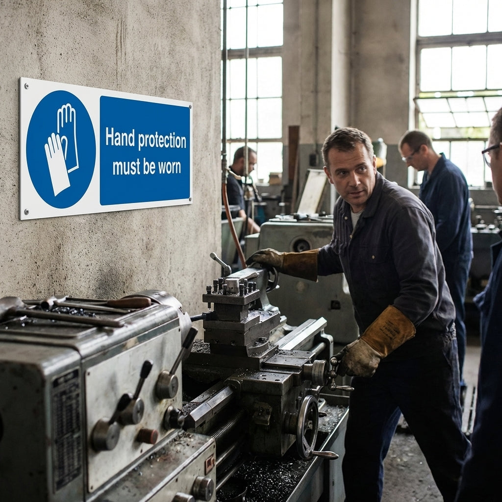 Hand Protection Must Be Worn Signs – 1mm Rigid Plastic – Indoor/Outdoor Use