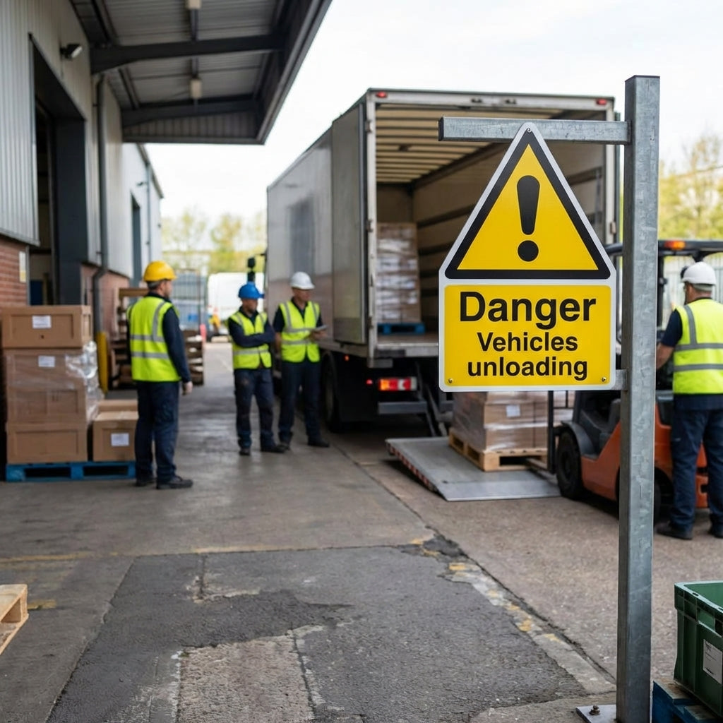 Danger Vehicles Unloading Safety Sign – 1mm Rigid Plastic – Indoor/Outdoor Use