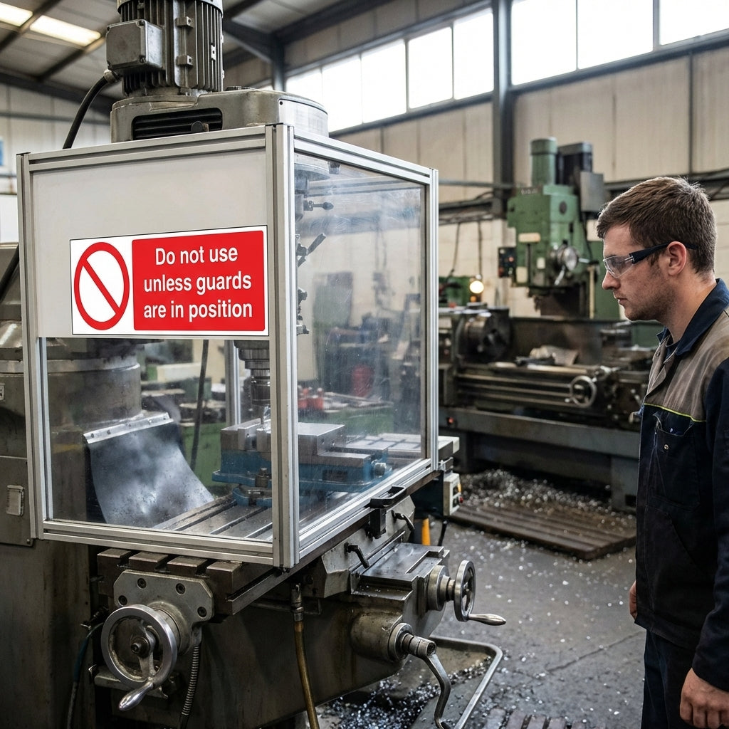 Do Not Use Unless Guards Are in Position Safety Sign – 1mm Rigid Plastic – Indoor/Outdoor Use