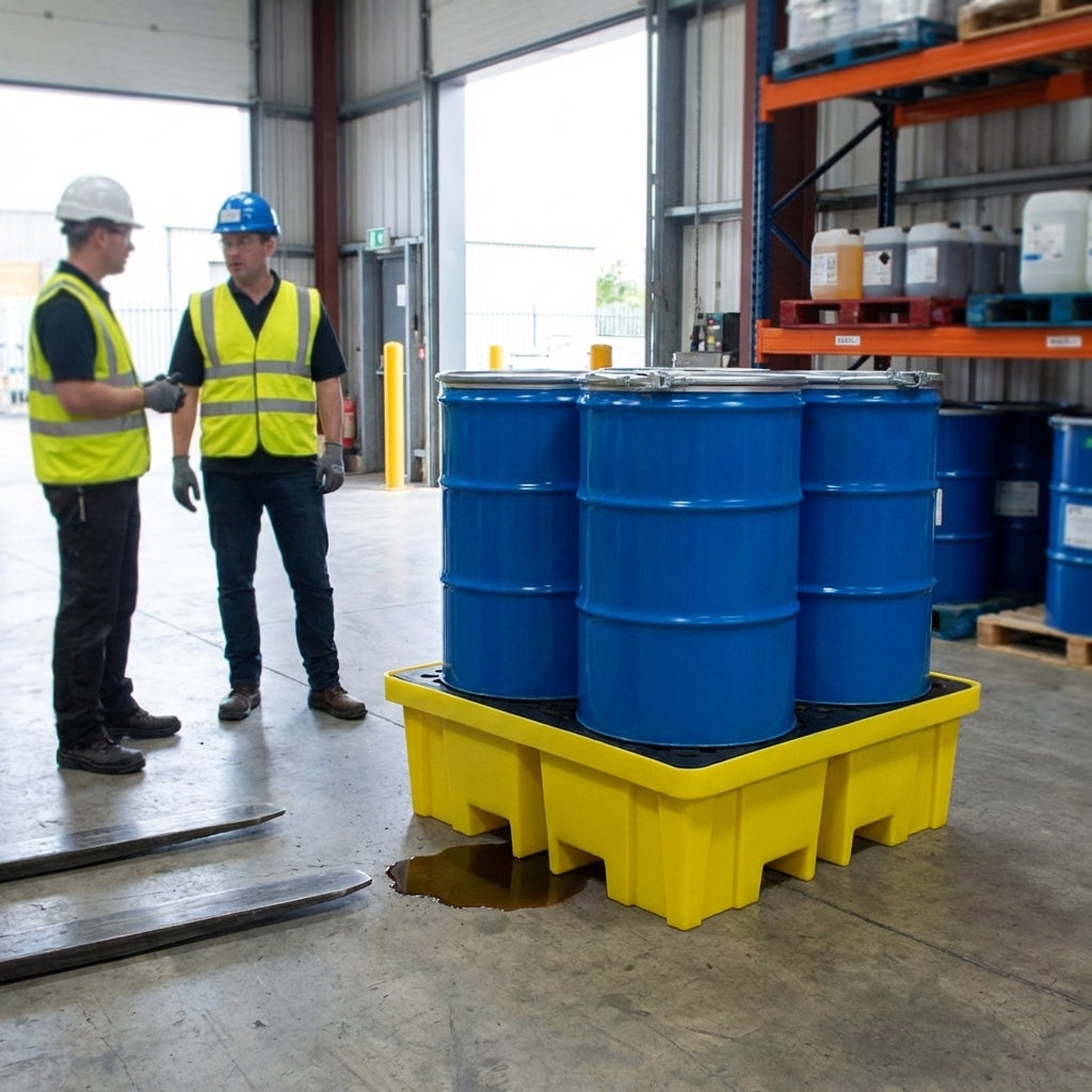 4 Drum Spill Containment Pallet – 1220 x 1220 x 390mm – Polyethylene – Industrial Use