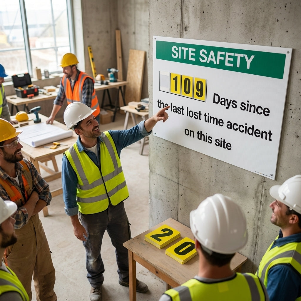 Days Since Last Lost Time Accident Sign – 600mm x 900mm – Durable Correx Plastic – Industrial Safety