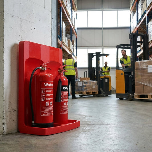 Double Fire Extinguisher Stands – Red – ABS Plastic – Indoor Safety