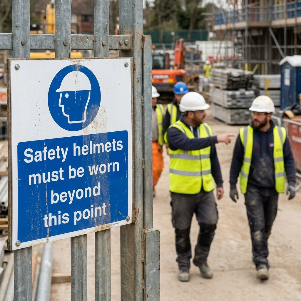 Safety Helmet Mandatory Signs – Rigid Plastic & Vinyl – Indoor/Outdoor Use