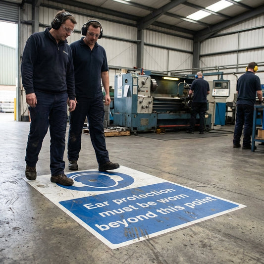 Ear Protection Floor Graphic – 400mm x 600mm – Polycarbonate – Industrial Use
