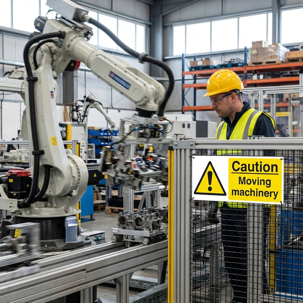 Caution Moving Machinery Safety Signs – 1mm Rigid Plastic – Indoor/Outdoor Use