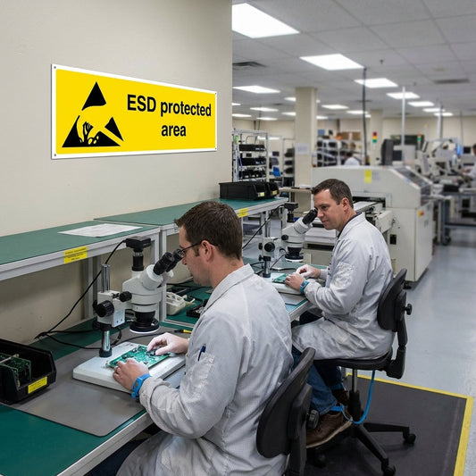 ESD Protected Area Safety Signs – 1mm Rigid Plastic & Self-Adhesive Vinyl – Indoor/Outdoor Use