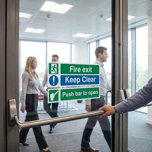 Fire Exit Window Sticker – 300mm x 100mm – Face Adhesive Vinyl – Safety Compliance