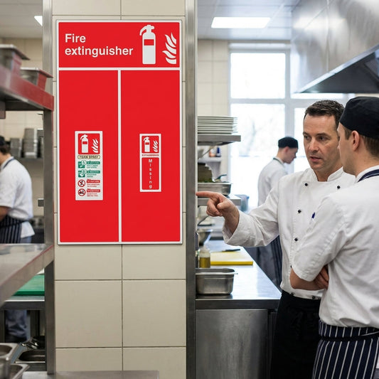 Foam Spray Fire Extinguisher Location Board – 450mm x 900mm – Rigid Plastic – Indoor/Outdoor Use