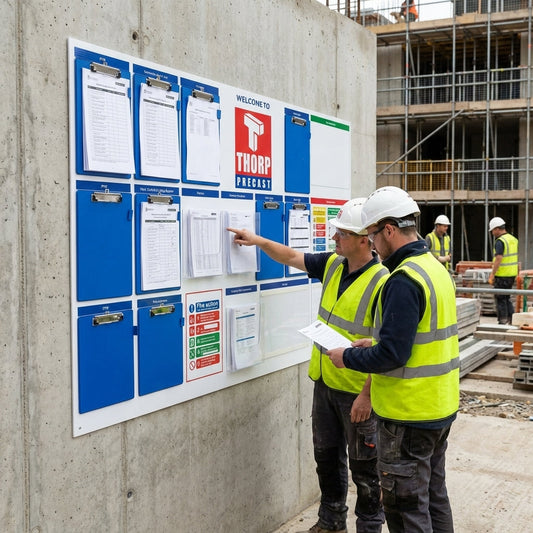 Site Board with Clipboard – 1900x1140mm – Durable Correx Plastic – Industrial Use