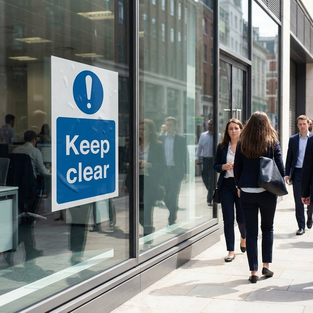 Keep Clear Window Sticker – 150mm x 220mm – Face Adhesive Vinyl – Indoor Use
