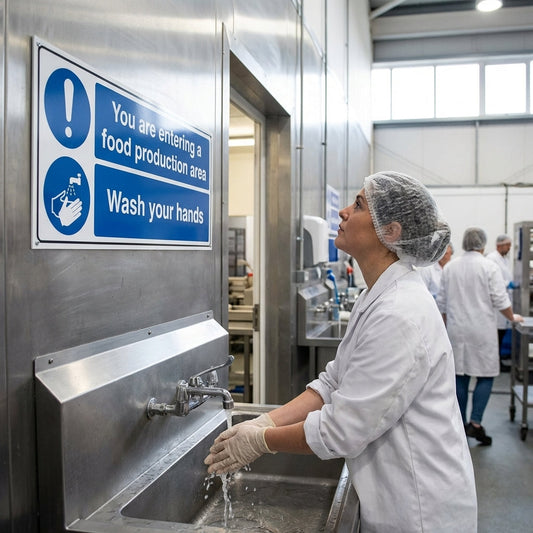 You Are Entering Food Production Area - Wash Your Hands Safety Sign – 1mm Rigid Plastic – Durable & Weather Resistant – Indoor/Outdoor