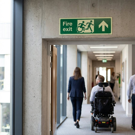 Disabled Fire Exit Arrow Up Signs – Inclusive Design – Safety