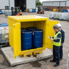 Steel Covered 4 Drum Spill Pallet – Yellow – Lockable Doors – Industrial Use