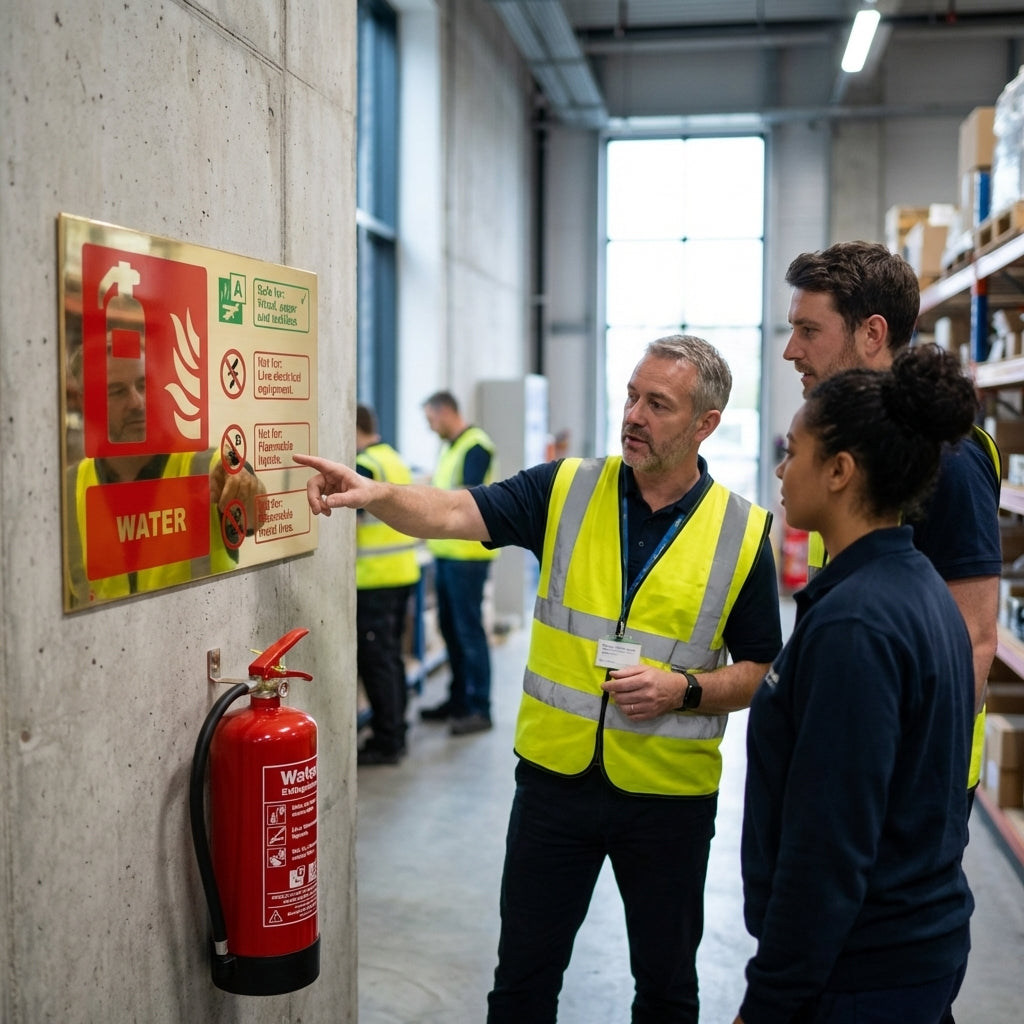 Brass Water Extinguisher Identification Sign – 200mm x 150mm – Polished Brass – Indoor Use