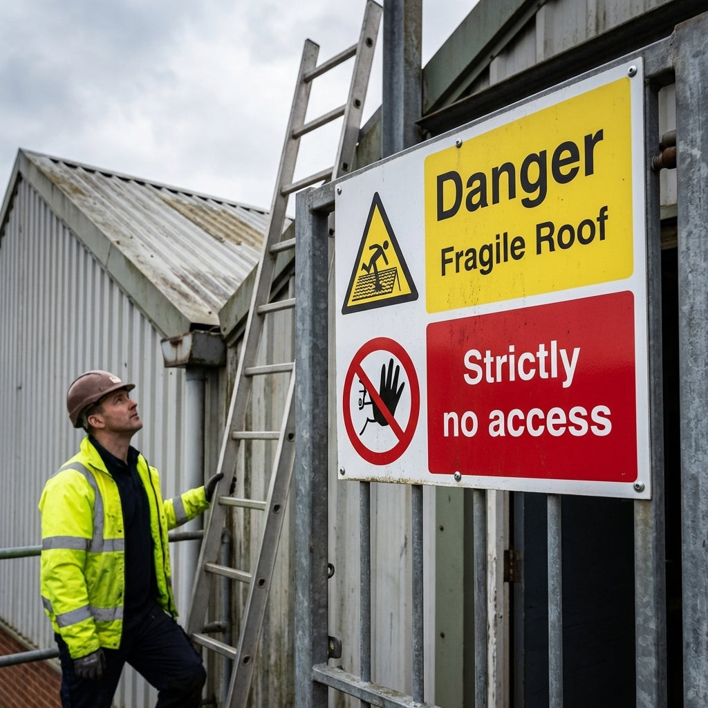 Danger Fragile Roof Sign – 1mm Rigid Plastic – Indoor/Outdoor Use