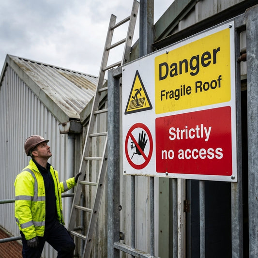 Danger Fragile Roof Sign – 1mm Rigid Plastic – Indoor/Outdoor Use