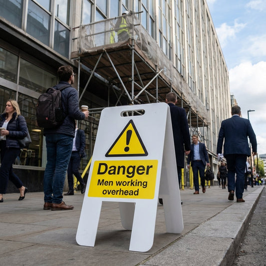 Danger Men Working Overhead Sign – 300mm x 600mm – Fluted Polypropylene – Indoor/Outdoor