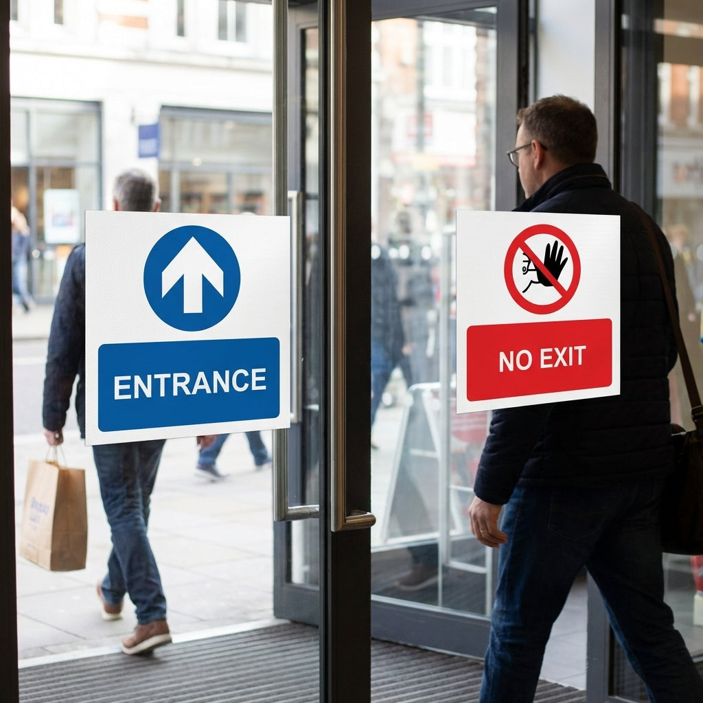 Entrance / No Exit Double Sided Window Sticker – 150mm x 150mm – Face Adhesive Vinyl – Indoor/Outdoor
