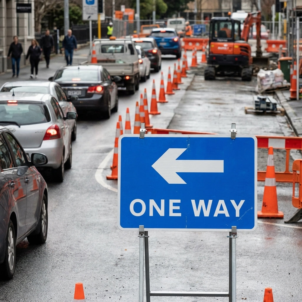 One Way Arrow Left Traffic Sign – 600mm x 450mm – Polypropylene – Indoor/Outdoor Use