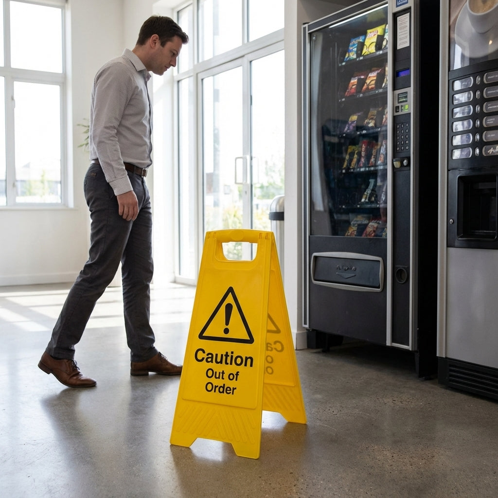 Caution Out of Order Plastic A-Board Sign – 300mm x 600mm – Polypropylene – Indoor/Outdoor Use