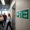 Fire Exit Sign – Arrow Left with Flames & Running Man – Safety Signage