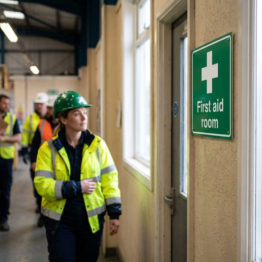 First Aid Room Safety Signs – Durable Plastic & Vinyl – Indoor/Outdoor Use