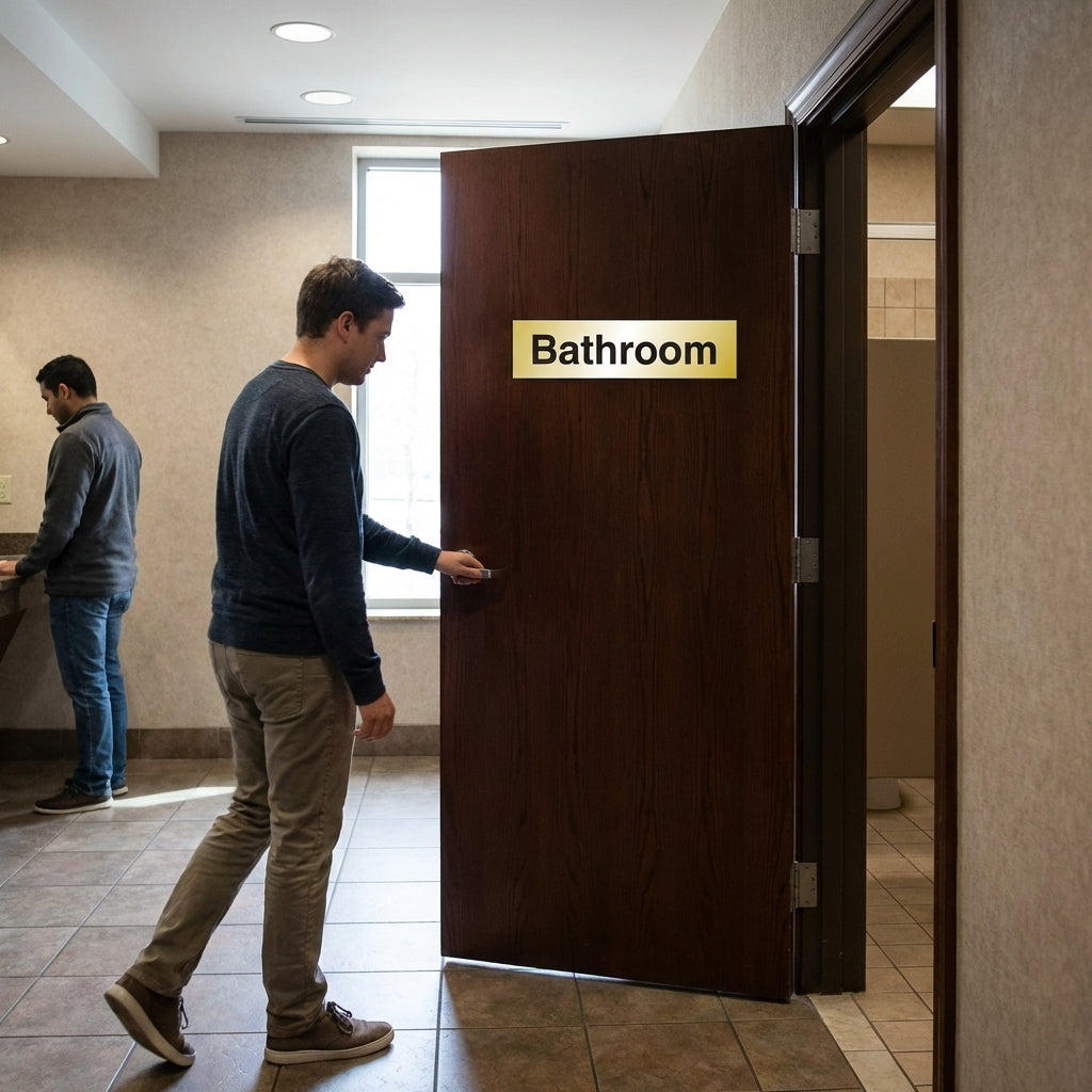 Engraved Bathroom Door Signs – Aluminium & Brass Effect – Professional Signage – Commercial Use