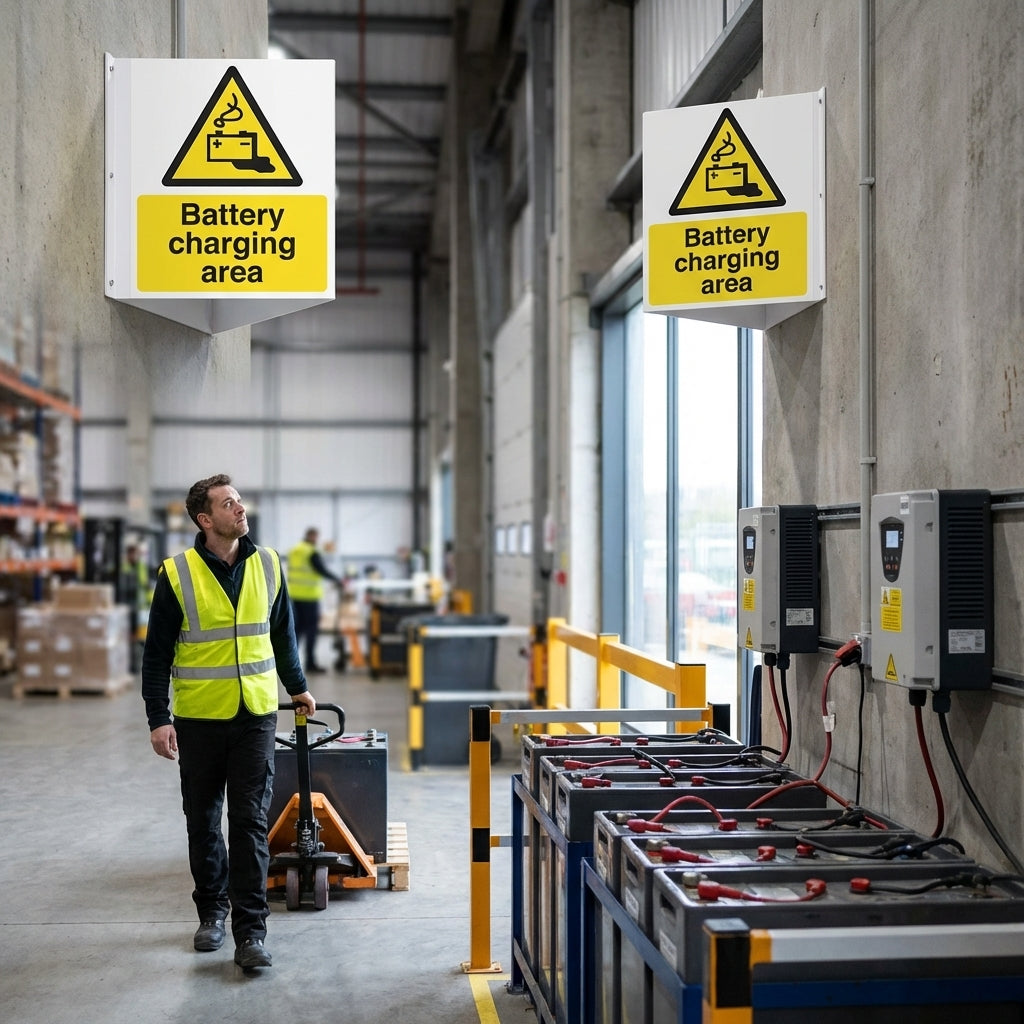 Battery Charging Area Sign – 150mm x 200mm – Rigid Plastic – Indoor/Outdoor Use
