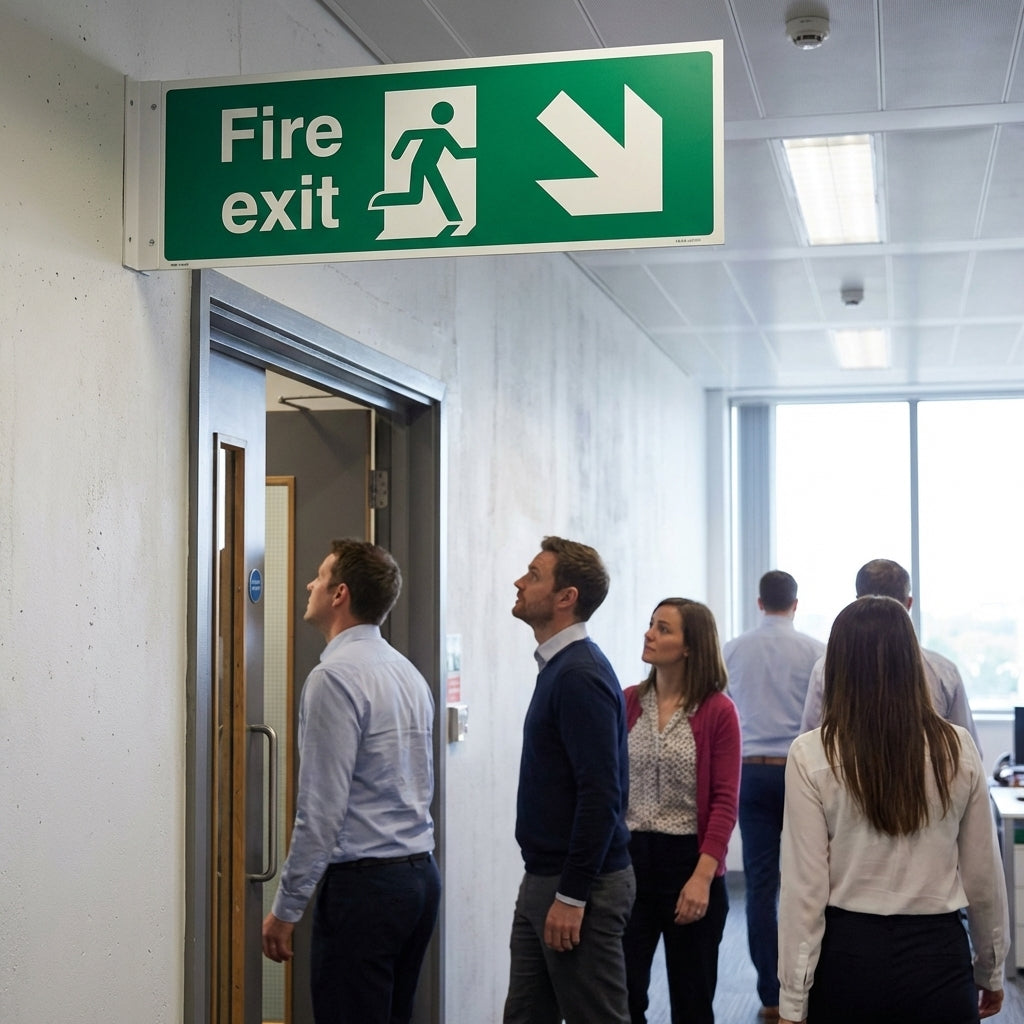 Fire Exit Sign – Arrow Down/Right – Running Man – Indoor Safety