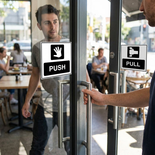 Pull / Push Double Sided Window Sticker – 150mm x 150mm – Face Adhesive Vinyl – Indoor/Outdoor