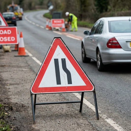 Fold-Up Road Sign – With Tripod – Reflective PVC – Work-Zone