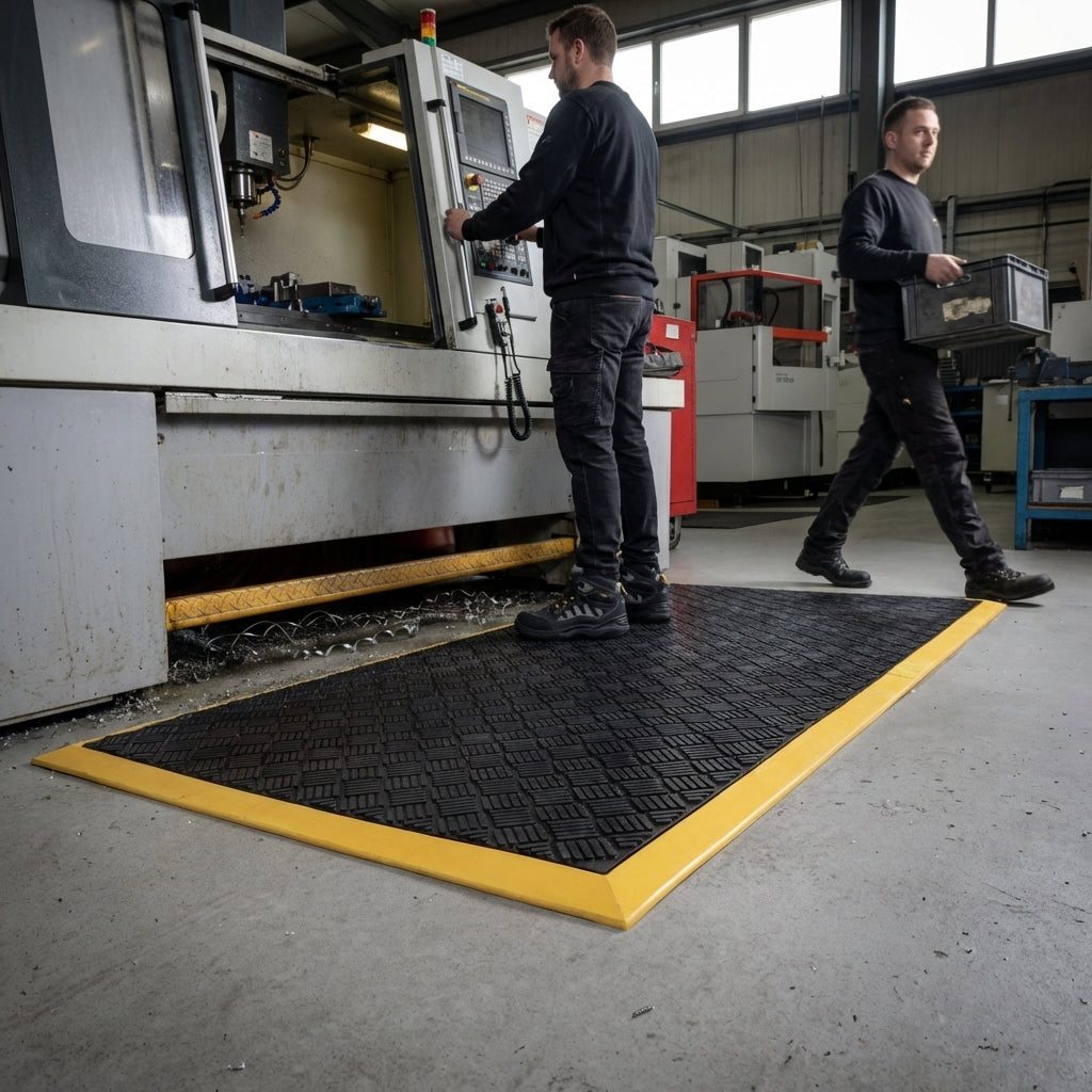 Anti-Fatigue Mat – 0.9m x 1.8m Black/Yellow – Nitrile Rubber – Industrial Use