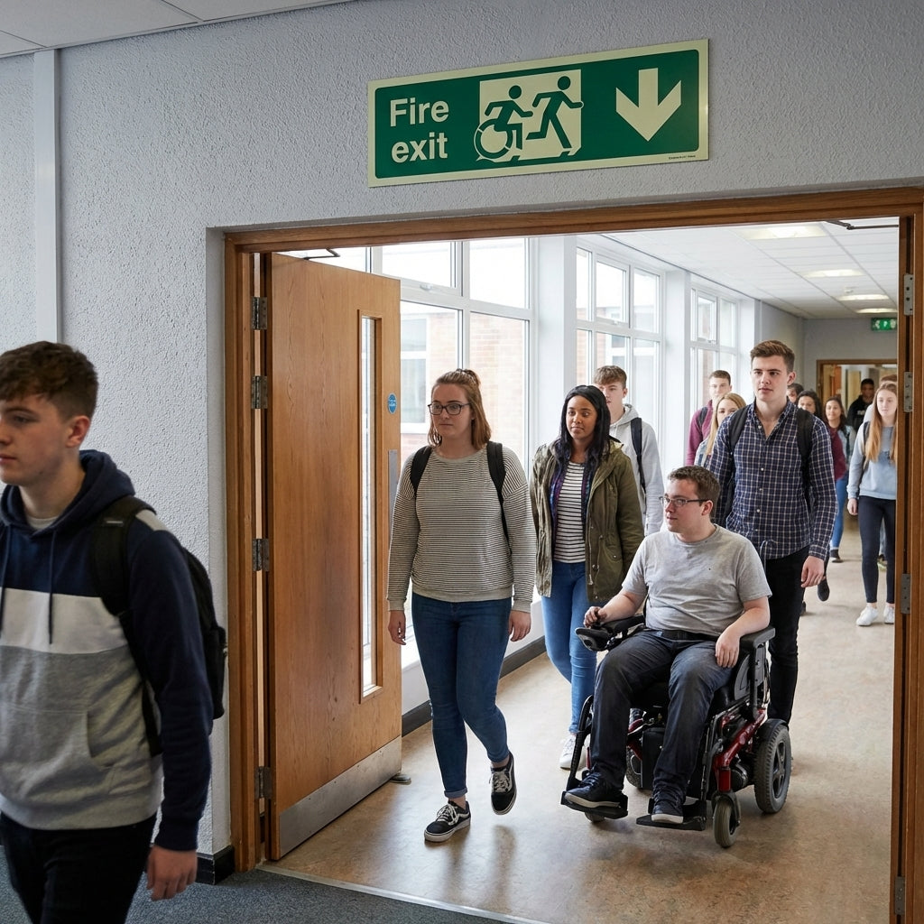 Disabled Fire Exit Sign – Arrow Down – Inclusive Design – Safety