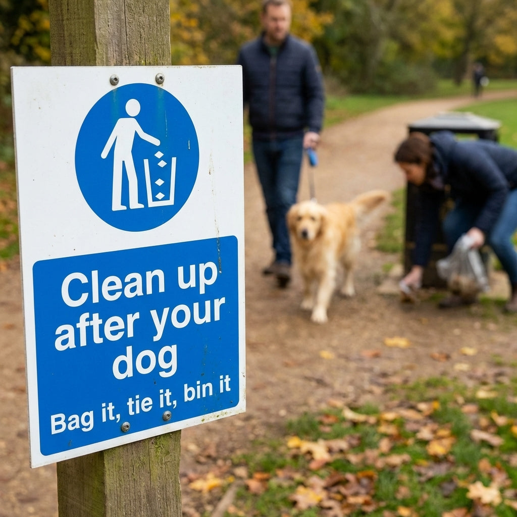 Dog Waste Cleanup Safety Signs – 1mm Rigid Plastic & Vinyl – Indoor/Outdoor Use