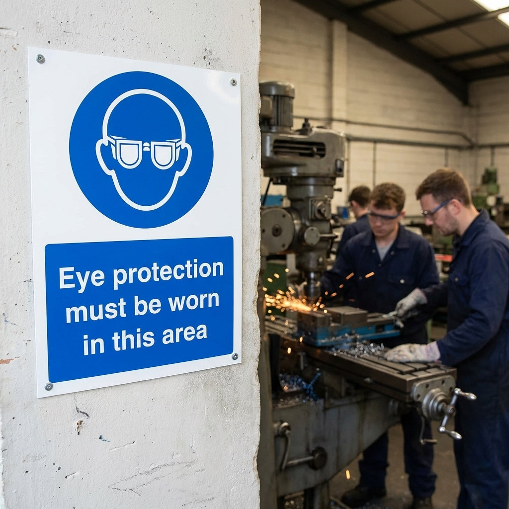 Eye Protection Safety Sign – A4 – 1mm Rigid Plastic – Indoor/Outdoor