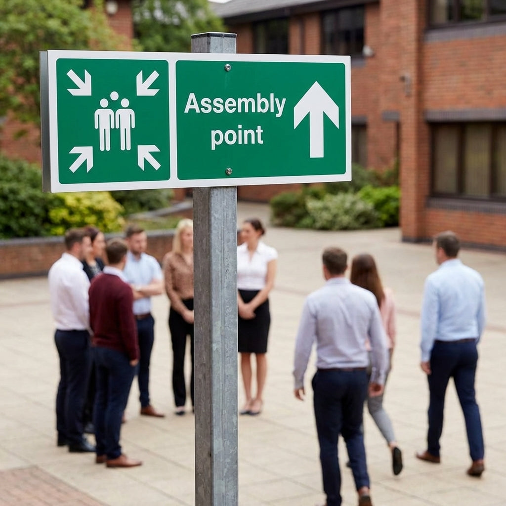 Assembly Point Sign – Arrow Straight On – Safety Signage – Commercial Use