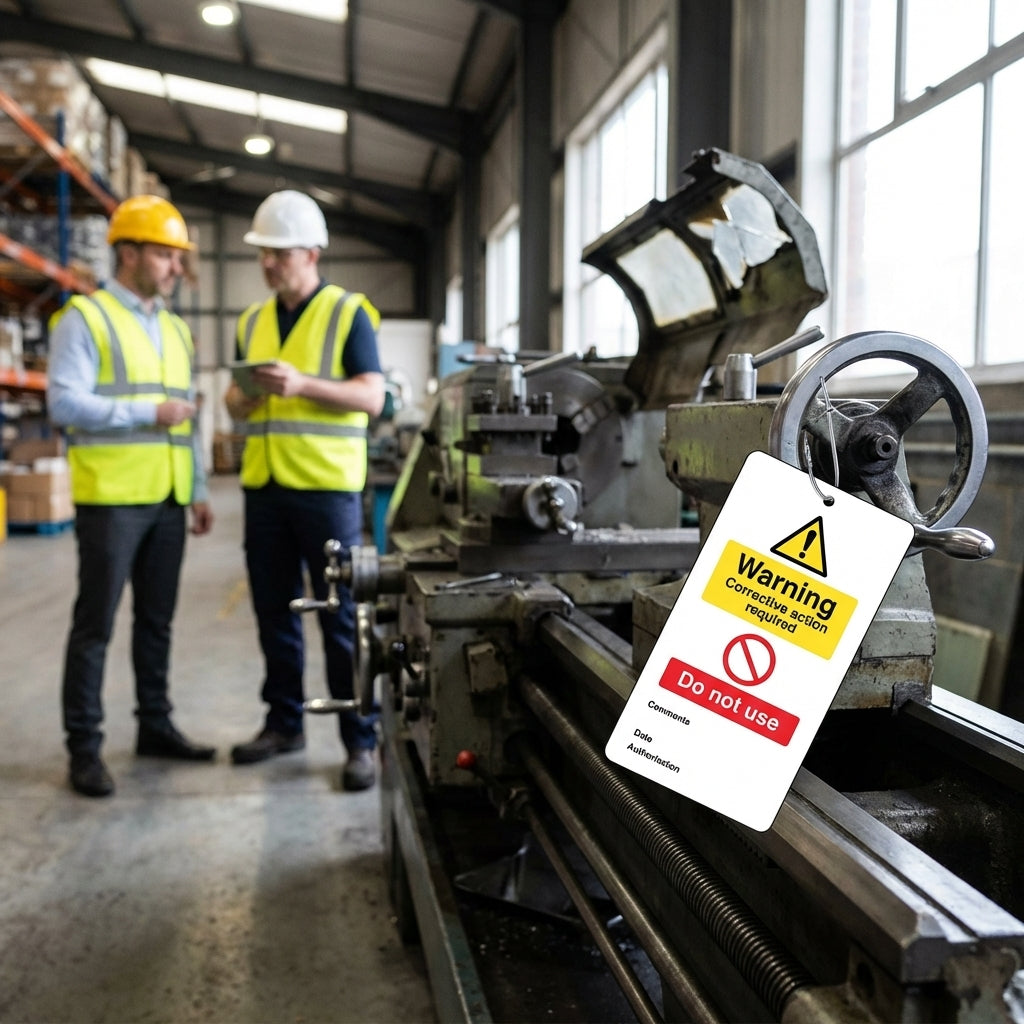 Warning Corrective Action Required Do Not Use Double Sided Safety Tag (Pack of 10) – 80mm x 150mm – Matt PVC – Industrial Use