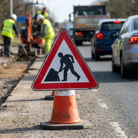 Road Works Cone Sign – 750mm Triangle – Reflective Polypropylene – Industrial Use