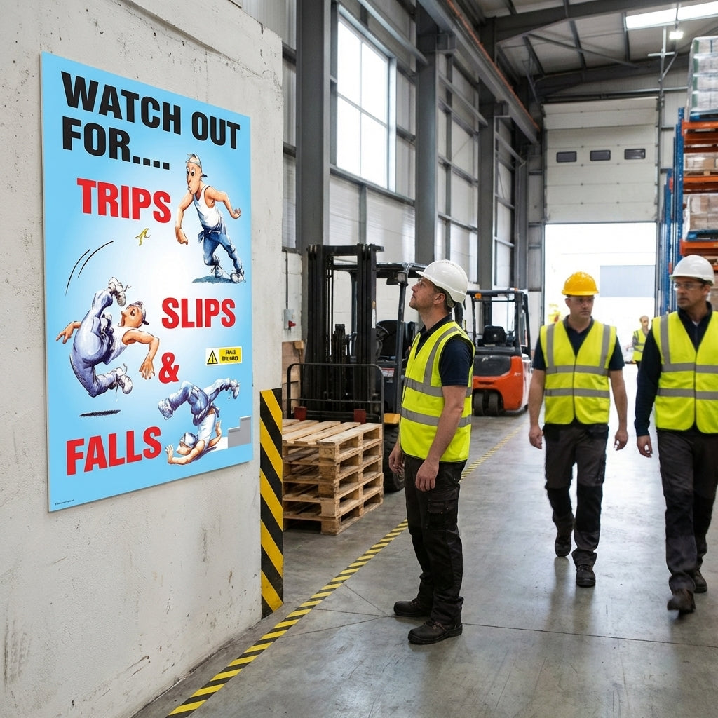Safety Awareness Poster – Slips and Falls – 510mm x 760mm – Synthetic Paper – Indoor/Outdoor