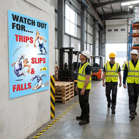 Safety Awareness Poster – Slips and Falls – 510mm x 760mm – Synthetic Paper – Indoor/Outdoor