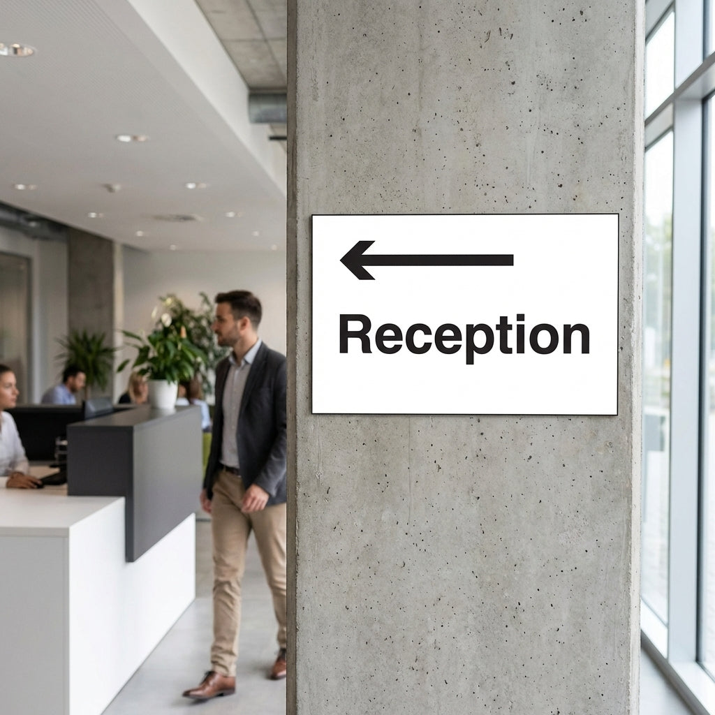 Reception Arrow Left Signs – 1mm Rigid Plastic – Indoor/Outdoor Use