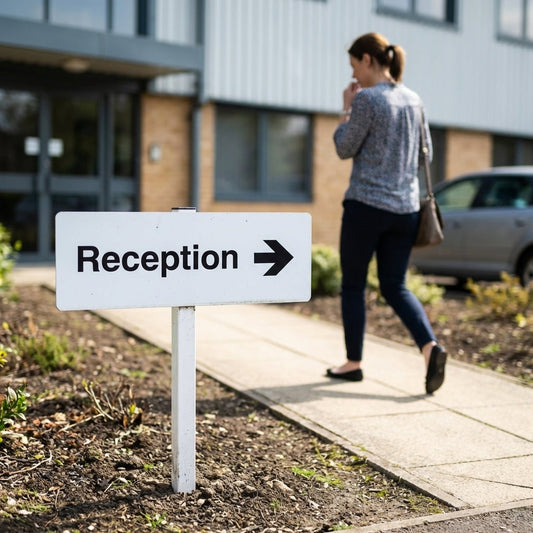 Reception Right Verge Sign with Post – 450mm x 150mm – 2mm Aluminium – Outdoor Use