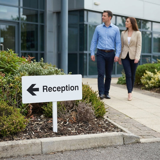 Reception Left Verge Signs with Post – 450mm x 150mm – 2mm Aluminium – Outdoor Use