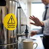 Caution Hot Water Labels – 65mm Diameter – Self Adhesive Vinyl – Indoor Use