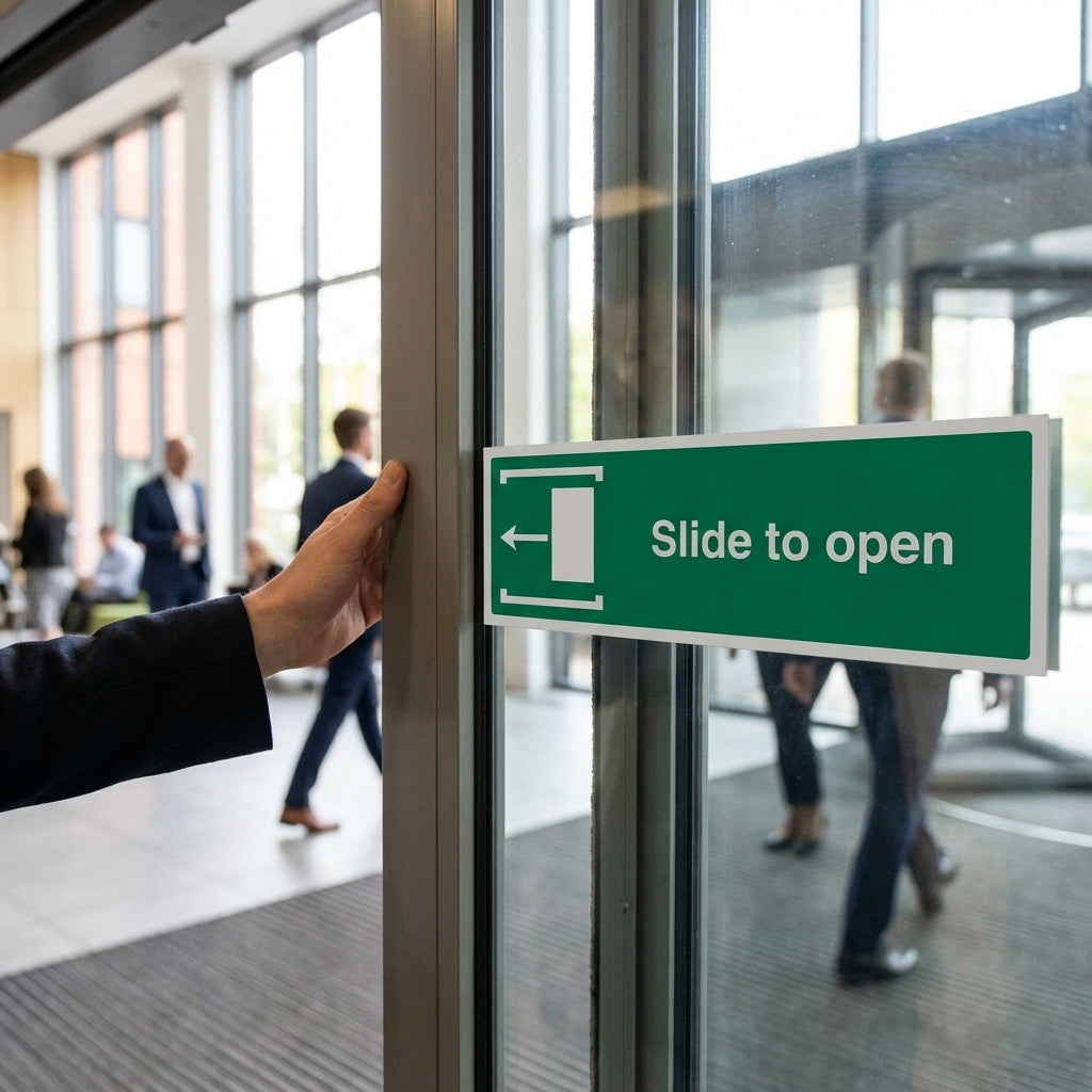 Directional Sign – Slide to Open Left – Indoor/Outdoor Use