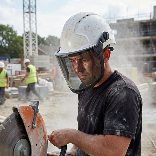Safety Helmet with Integrated Faceshield – White/Smoke – Vented – Industrial Use